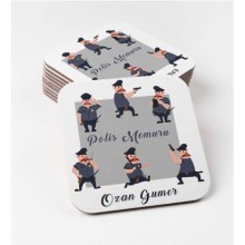 Kişiye Özel Polis Memuru Temalı Bardak Altlığı | MDF Kare