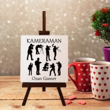 Kişiye Özel Kameraman Tasarımlı Şövale Ayaklı Dekoratif Doğal Taş