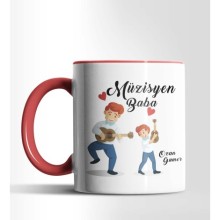 Kişiye Özel Müzisyen Baba Tasarımlı Kırmızı Renkli Kupa