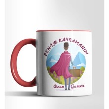 Kişiye Özel Benim Kahramanım Tasarımlı Kırmızı Renkli Kupa