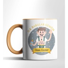 Kişiye Özel İlk Babalar Günün Kutlu Olsun 2 Tasarımlı Turuncu Renkli Kupa