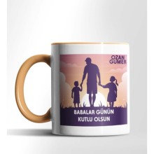 Kişiye Özel Babalar Günün Kutlu Olsun 2 Tasarımlı Turuncu Renkli Kupa