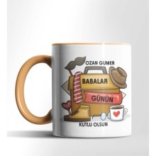 Kişiye Özel Babalar Günün Kutlu Olsun Tasarımlı Turuncu Renkli Kupa