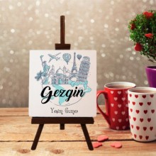 Kişiye Özel Gezgin Tasarımlı Şövale Ayaklı Dekoratif Doğal Taş