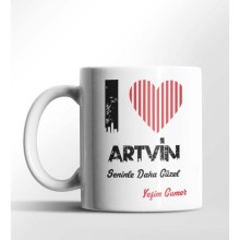 Kişiye Özel Artvin Seninle Daha Güzel Tema Beyaz Kupa