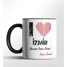 Kişiye Özel İzmir Seninle Daha Güzel Tema Siyah Renk Kupa