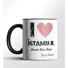 Kişiye Özel İstanbul Seninle Daha Güzel Tema Siyah Renk Kupa