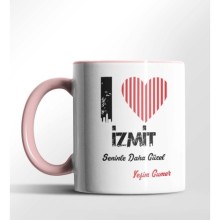 Kişiye Özel İzmit Seninle Daha Güzel Tema Pembe Renk Kupa