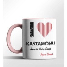 Kişiye Özel Kastamonu Seninle Daha Güzel Tema Pembe Renk Kupa