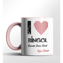 Kişiye Özel Bingöl Seninle Daha Güzel Tema Pembe Renk Kupa