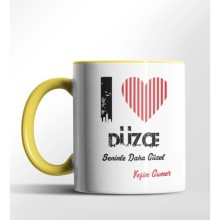 Kişiye Özel Düzce Seninle Daha Güzel Tema Sarı Renk Kupa