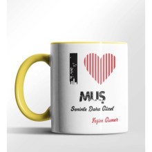 Kişiye Özel Muş Seninle Daha Güzel Tema Sarı Renk Kupa