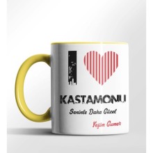 Kişiye Özel Kastamonu Seninle Daha Güzel Tema Sarı Renk Kupa