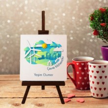 Kişiye Özel Çevre Mühendisi Tasarımlı Şövale Ayaklı Dekoratif Doğal Taş