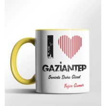 Kişiye Özel Gaziantep Seninle Daha Güzel Tema Sarı Renk Kupa