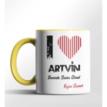 Kişiye Özel Artvin Seninle Daha Güzel Tema Sarı Renk Kupa