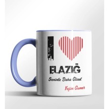 Kişiye Özel Elazığ Seninle Daha Güzel Tema Mavi Renk Kupa