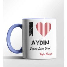 Kişiye Özel Aydın Seninle Daha Güzel Tema Mavi Renk Kupa