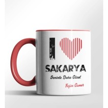Kişiye Özel Sakarya Seninle Daha Güzel Tema Kırmızı Renk Kupa