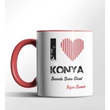 Kişiye Özel Konya Seninle Daha Güzel Tema Kırmızı Renk Kupa