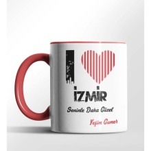Kişiye Özel İzmir Seninle Daha Güzel Tema Kırmızı Renk Kupa
