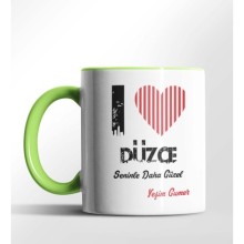 Kişiye Özel Düzce Seninle Daha Güzel Tema Yeşil Renk Kupa