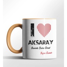 Kişiye Özel Aksaray Seninle Daha Güzel Tema Turuncu Renk Kupa