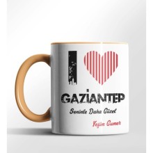Kişiye Özel Gaziantep Seninle Daha Güzel Tema Turuncu Renk Kupa
