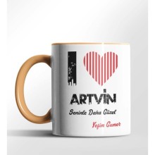 Kişiye Özel Artvin Seninle Daha Güzel Tema Turuncu Renk Kupa