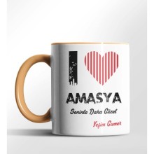 Kişiye Özel Amasya Seninle Daha Güzel Tema Turuncu Renk Kupa