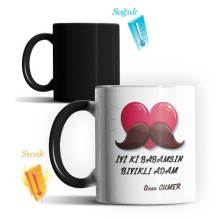 Kişiye Özel İyiki Babamsın Bıyıklı Adam Temalı Sihirli Kupa Bardak