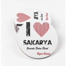 Kişiye Özel Sakarya Seninle Daha Güzel Tema MDF Bardak Altlığı