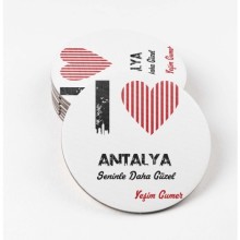 Kişiye Özel Antalya Seninle Daha Güzel Tema MDF Bardak Altlığı