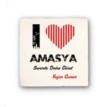 Kişiye Özel Amasya Seninle Daha Güzel Tema Doğal Taş Bardak Altlığı