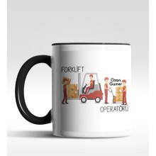 Kişiye Özel Forklift Operatörü Tasarımlı Siyah Kupa