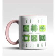 Kişiye Özel Bilgi İşlem Tasarımlı Pembe Renk Kupa