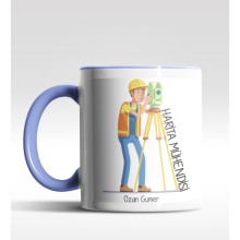 Kişiye Özel Harita Mühendisi Tasarımlı Mavi Kupa