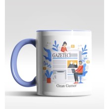 Kişiye Özel Gazateci Tasarımlı Mavi Kupa