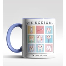 Kişiye Özel Diş Doktoru Tasarımlı Mavi Kupa
