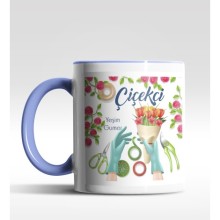 Kişiye Özel Çiçekçi Tasarımlı Mavi Kupa