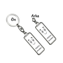 Kişiye Özel Emoji Tema Metal Anahtarlık - Gümüş Krom Kaplama