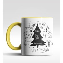 Kişiye Özel Yeni Yılın Kutlu Olsun Çam Ağacı Tasarımlı Sarı Kupa