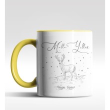 Kişiye Özel Mutlu Yıllar Geyik Tasarımlı Sarı Kupa