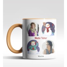 Kişiye Özel Mutlu Yıllar 2 Fotoğraflı Tasarımlı Turuncu Kupa