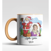 Kişiye Özel Mutlu Yıllar Fotoğraf Tasarımlı Turuncu Kupa