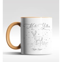 Kişiye Özel Mutlu Yıllar Geyik Tasarımlı Turuncu Kupa