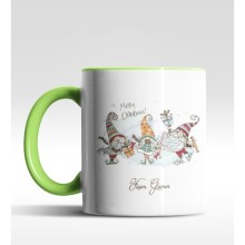 Kişiye Özel Gnome 3'lü Cüce Tasarımlı Yeşil Kupa