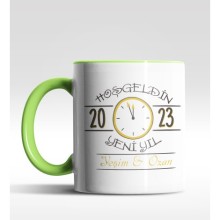 Kişiye Özel Hoş geldin 2022 Saat Tasarımlı Yeşil Kupa