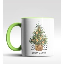 Kişiye Özel 2022 Portakal Ağacı Tasarımlı Yeşil Kupa