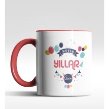 Kişiye Özel Mutlu Yıllar Tasarımlı Kırmızı Kupa